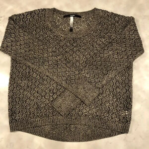 Kensie Lg Slv Scoop Neck Open Weave Acrylic Cotton Two Tone Sweater Gray Sz M